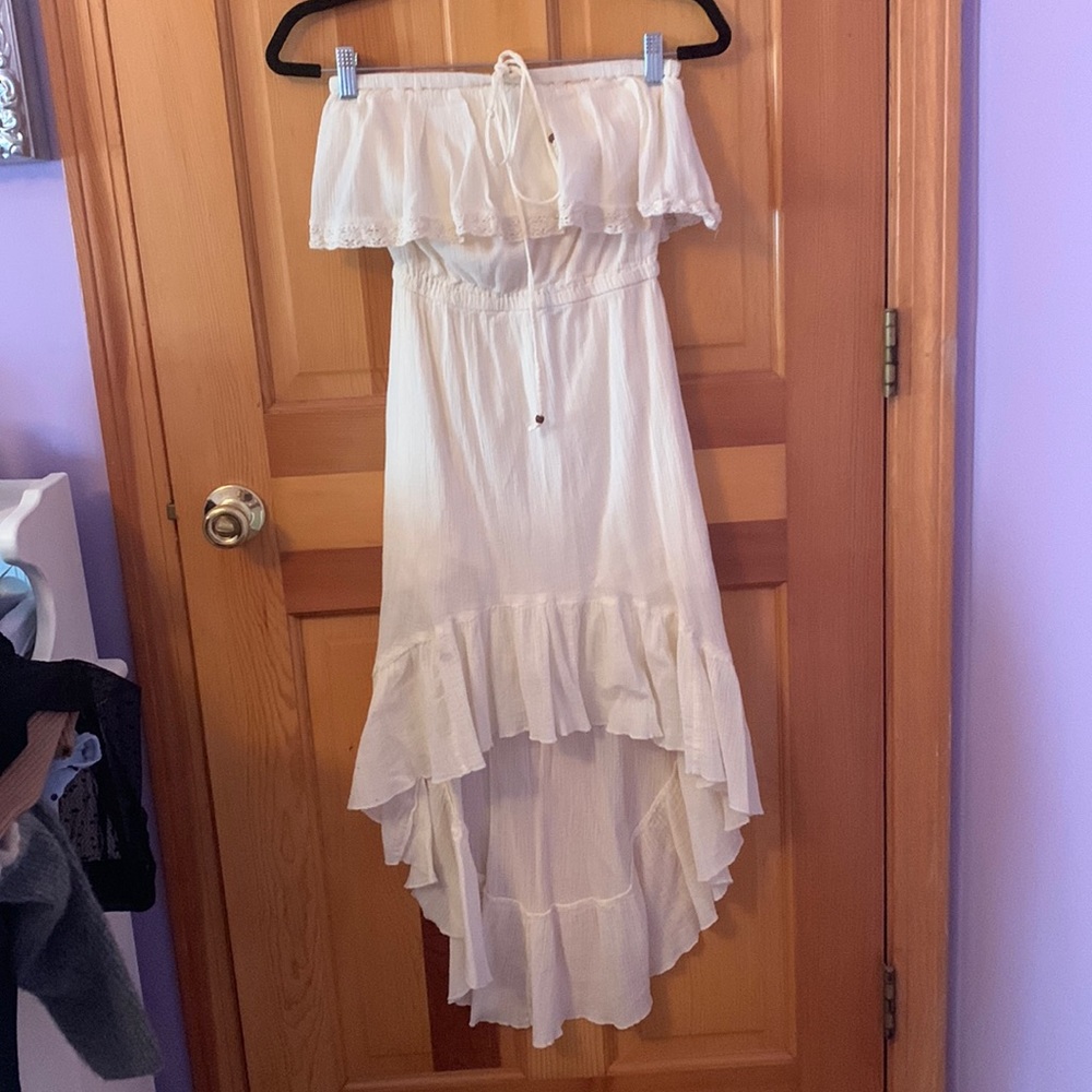 Jessica Simpson asymmetrical tube dress in off white or cream linen